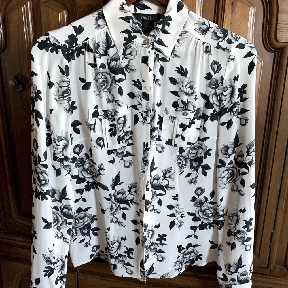 WHBM Black and White silk blouse
